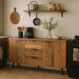 wohnli-moebel-suche-M23048818-1 Buffet de cuisine en bois rustique 140x70x35cm Spanplatte Braun Urban Meuble Möbel Wohnzimmermöbel Aufbewahrungsmöbel