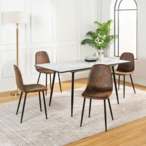 Weißes ausziehbares Tischset 120-160 und 4 braune Stühle 160x75x80cm Spanplatte Weiß Urban Meuble Möbel Esszimmermöbel Esstische