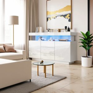 Modernes weiß lackiertes Sideboard mit integrierter LED-Beleuchtung 140x80x35cm Spanplatte Weiß Urban Meuble Möbel Schlafzimmermöbel Kommoden