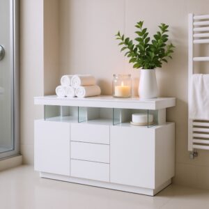 Designer-Badezimmerschrank in Weiß mit LED-Beleuchtung und Stauraum 140x80x35cm Spanplatte Weiß Urban Meuble Möbel Badezimmermöbel Badezimmerschränke