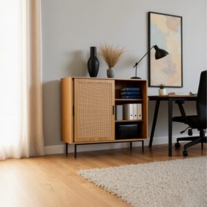 wohnli-moebel-suche-M23048849-1 Aufbewahrungselement mit perforierter Rattantür 100x90x37cm Spanplatte Braun Urban Meuble Möbel Büromöbel