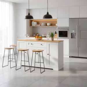 wohnli-moebel-suche-M23048851-1 Skandinavische Kücheninsel aus weißem Holz 138x85x40cm Spanplatte Weiß Urban Meuble Möbel Küchenmöbel Kücheninseln & Servierwägen