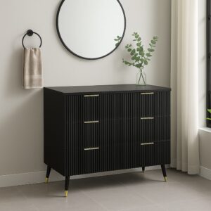 Schwarzer Badezimmerschrank mit geriffelten Schubladen 120x77x40cm Spanplatte Schwarz Urban Meuble Möbel Badezimmermöbel Badezimmerschränke