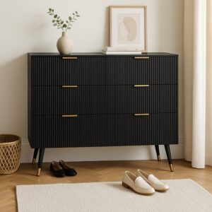 Schwarzer Schuhschrank mit Holzbeinen und goldenen Griffen 120x77x40cm Spanplatte Schwarz Urban Meuble Möbel Flurmöbel Schuhschränke