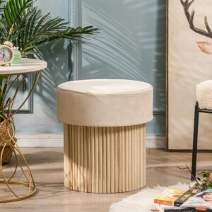 wohnli-moebel-suche-M23049805-1 Samthocker aus Holz Beige 43x45x43cm Samt Beige Nordlys Sofas und Sessel Sessel, Poufs und Fußbänke Sitzsäcke