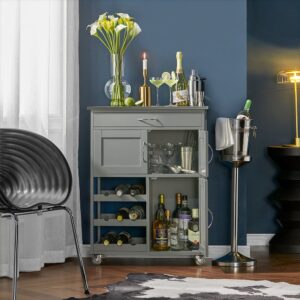 Küchenwagen mit 1 Schublade und 3 Türen aus MDF und Edelstahl grau 67x87x38cm Spanplatte Grau SoBuy Möbel Küchenmöbel Kücheninseln & Servierwägen