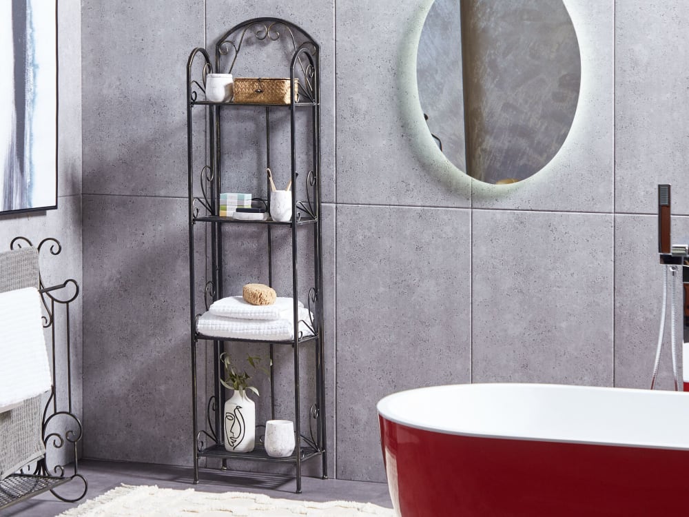 wohnli-moebel-suche-M23050101-1 Regal Metall Schwarz 27x166x40cm Metall Schwarz Beliani Möbel Badezimmermöbel Badezimmerregale
