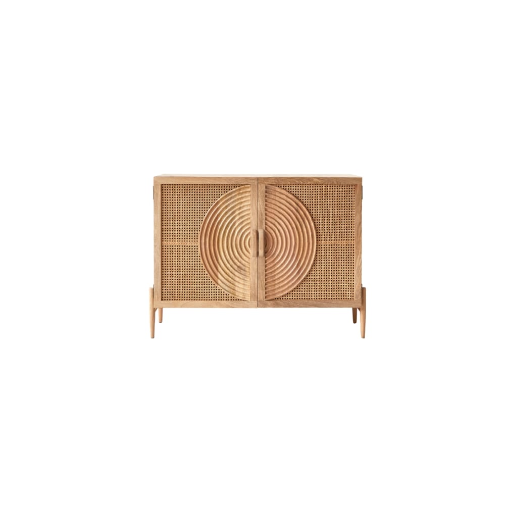 Wohnli Möbelsuche - Sideboard aus massivem Mangoholz und Rattan 115 cm