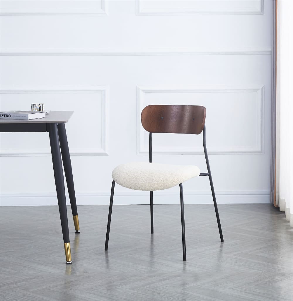 Esszimmerstühle (2er Set) aus Metall und Wolle Weiß 51x79x52cm Stoff Weiß Nordlys Möbel Esszimmermöbel Stühle