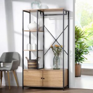 Kleiderschrank mit Regalen und Ablagen 2 Türen H167 cm - Eiche Dekor 90x167x40cm Spanplatte Braun Calicosy Möbel Schlafzimmermöbel Kleiderschränke