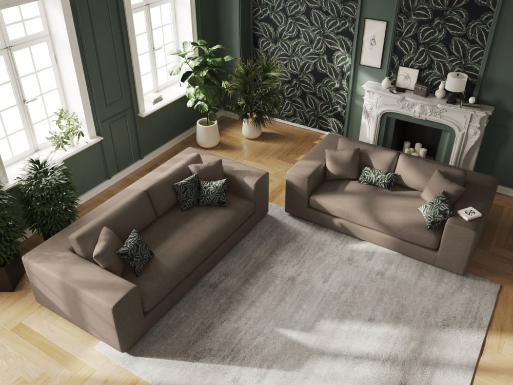 3-Sitzer Sofa aus strukturiertem Stoff hellbraun 220x72x122cm Stoff Braun CXL by Christian Lacroix Sofas und Sessel Sofas 2-Sitzer-Sofas & 3-Sitzer-Sofas