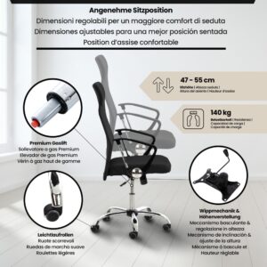 Bürostuhl höhenverstellbar drehbar aus Kunstleder schwarz 53x110x60cm PVC und Synthetik Schwarz CLP Möbel Büromöbel Bürostühle