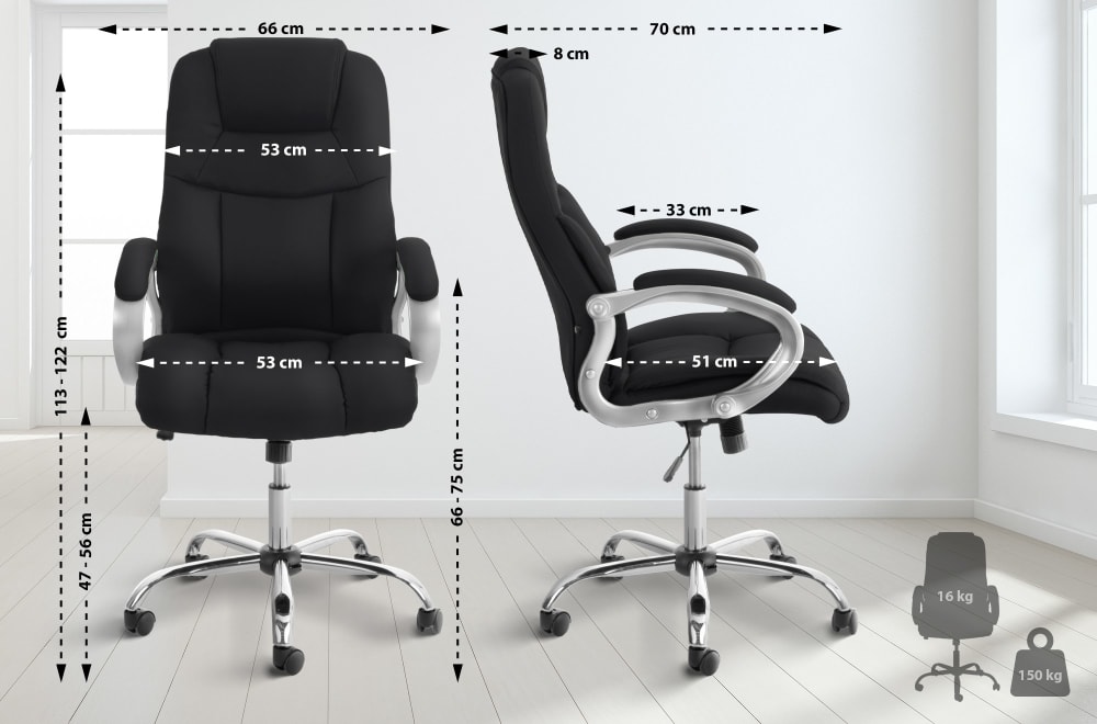 Bürostuhl drehbar höhenverstellbar aus Kunstleder schwarz 70x113x66cm PVC und Synthetik Schwarz CLP Möbel Büromöbel Bürostühle