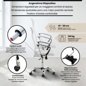 wohnli-moebel-suche-M23055113-1 Bürostuhl höhenverstellbar drehbar aus Kunstleder weiß 53x110x60cm PVC und Synthetik Weiß CLP Möbel Büromöbel Bürostühle