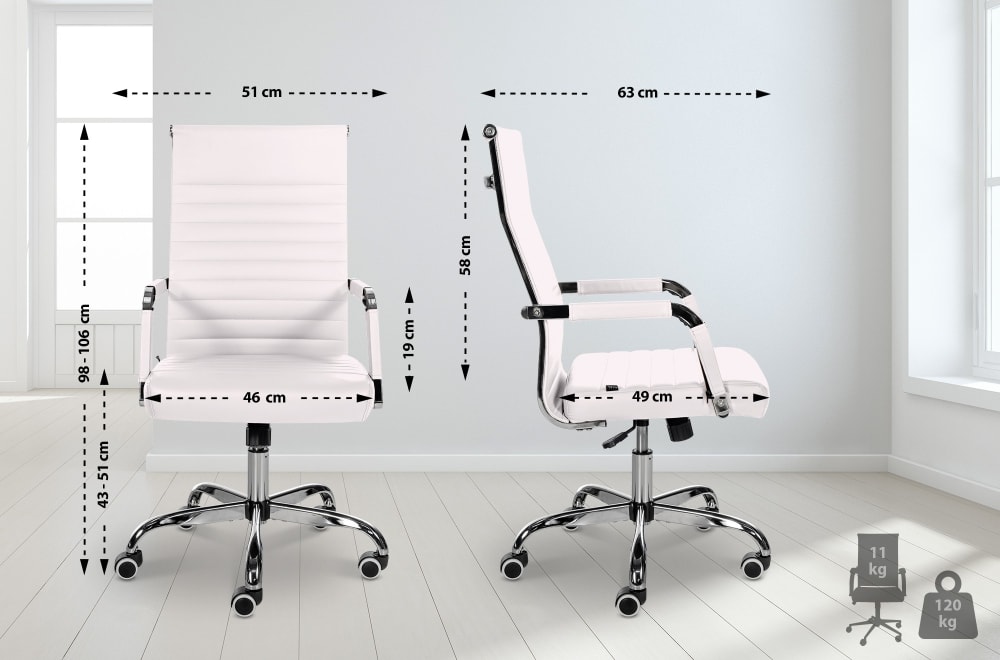 Bürostuhl drehbar höhenverstellbar aus Kunstleder weiß 63x98x51cm PVC und Synthetik Weiß CLP Möbel Büromöbel Bürostühle