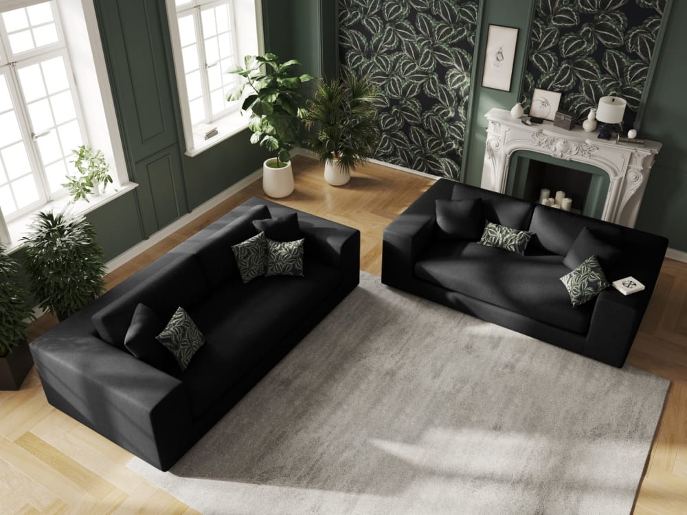 4-Sitzer Sofa aus strukturiertem Stoff schwarz 262x72x122cm Stoff Schwarz CXL by Christian Lacroix Sofas und Sessel Sofas 2-Sitzer-Sofas & 3-Sitzer-Sofas