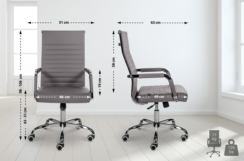 Bürostuhl drehbar höhenverstellbar aus Kunstleder grau 63x98x51cm PVC und Synthetik Grau CLP Möbel Büromöbel Bürostühle