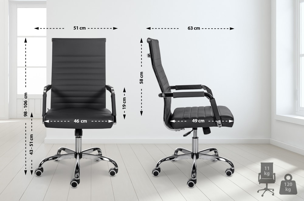 Bürostuhl drehbar höhenverstellbar aus Kunstleder schwarz 63x98x51cm PVC und Synthetik Schwarz CLP Möbel Büromöbel Bürostühle