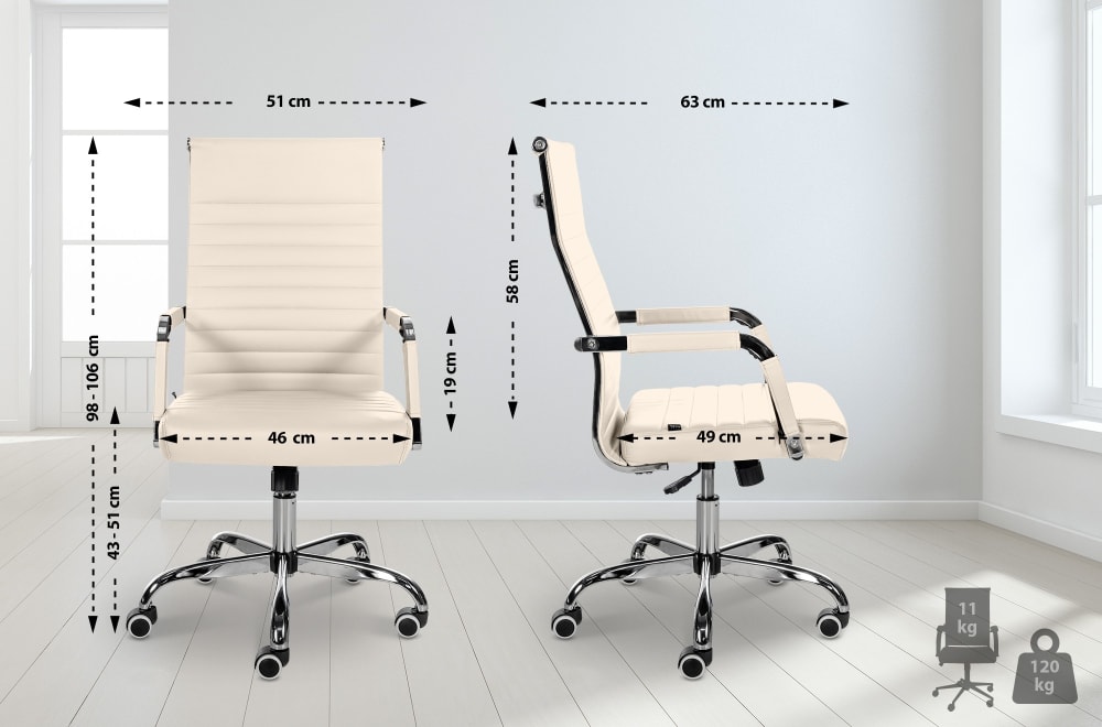 Bürostuhl drehbar höhenverstellbar aus Kunstleder creme 63x98x51cm PVC und Synthetik Beige CLP Möbel Büromöbel Bürostühle