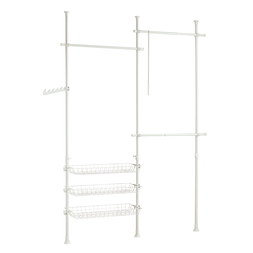wohnli-moebel-suche-M23055732 Wohnli Möbelsuche - Regalsystem mit 3 Kleiderstangen und 3 Körben Stahl Weiß