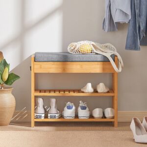 wohnli-moebel-suche-M23055734-1 Schuhbank mit Sitzkissen und Schublade Bambus Natur Bambus 55x46x30cm Bambus Braun SoBuy Möbel Flurmöbel Schuhschränke