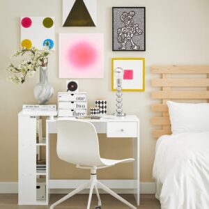 Schreibtisch mit 1 Schublade und 3 Ablagen MDF Weiß 101x76x60cm Spanplatte Weiß SoBuy Möbel Büromöbel Schreibtische