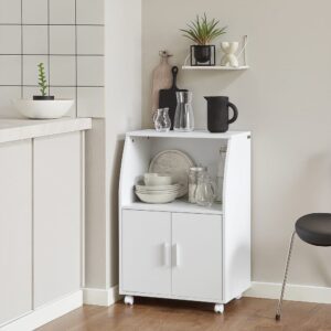 wohnli-moebel-suche-M23055778-1 Küchenschrank mit 2 Ablagen und 2 Türen auf Rollen Weiß 55x84x38cm Spanplatte Weiß SoBuy Möbel Küchenmöbel Kücheninseln & Servierwägen
