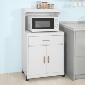 Mikrowellenschrank mit 4 Rollen Holz Weiß 62x119x40cm Spanplatte Weiß SoBuy Möbel Küchenmöbel Kücheninseln & Servierwägen