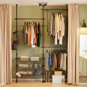 wohnli-moebel-suche-M23055819-1 Regalsystem mit 3 Kleiderstangen und 3 Körben Stahl Schwarz 195x270x1cm Metall Schwarz SoBuy Möbel Schlafzimmermöbel Kleiderständer