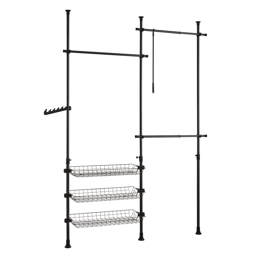 wohnli-moebel-suche-M23055819 Wohnli Möbelsuche - Regalsystem mit 3 Kleiderstangen und 3 Körben Stahl Schwarz