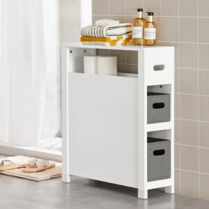 wohnli-moebel-suche-M23055848-1 Nischenregal mit 2 abnehmbaren Körben Holz Vlies Weiß 20x70x60cm Spanplatte Weiß SoBuy Möbel Badezimmermöbel