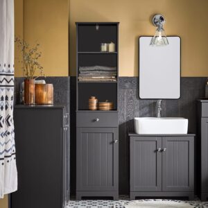 Badezimmerschrank mit 3 Fächern MDF Grau 40x161x35cm Spanplatte Grau SoBuy Möbel Badezimmermöbel Badezimmerschränke