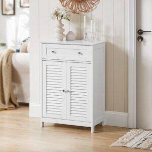 Badschrank mit einer Schublade und Türen Holz Weiß 60x87x35cm Spanplatte Weiß SoBuy Möbel Badezimmermöbel Badezimmerschränke