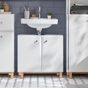 wohnli-moebel-suche-M23055881-1 Waschbeckenunterschrank mit 2 Türen MDF Weiß 60x60x30cm Spanplatte Weiß SoBuy Möbel Badezimmermöbel Waschtische
