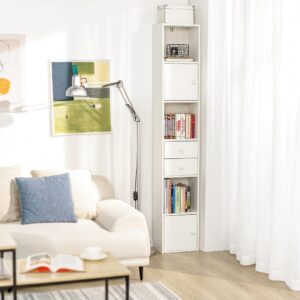 Hochschrank mit Schubladen und Türen Holz Weiß 33x188x24cm Spanplatte Weiß SoBuy Möbel Badezimmermöbel Badezimmerschränke