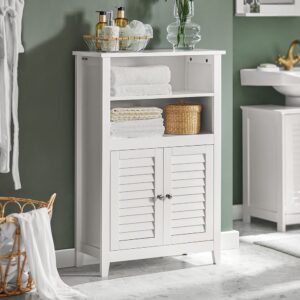 Badschrank mit zwei Ablagen und Türen MDF Weiß 60x90x26cm Spanplatte Weiß SoBuy Möbel Badezimmermöbel Badezimmerschränke