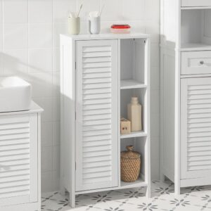 Badezimmerschrank mit Lamellentür MDF Weiß 48x96x24cm Spanplatte Weiß SoBuy Möbel Badezimmermöbel Badezimmerschränke