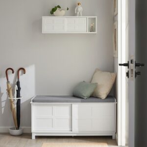 Sitzbank mit Stauraum und Schiebetüren MDF Weiß 114x53x40cm Spanplatte Weiß SoBuy Möbel Flurmöbel Schuhschränke