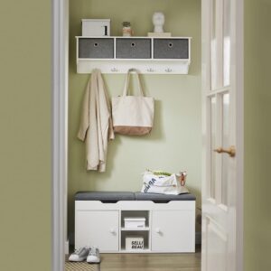 Sitzbank mit Zwei Sitzkissen und Stauraum PB Weiß 100x48x34cm Spanplatte Weiß SoBuy Möbel Flurmöbel Schuhschränke