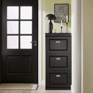 wohnli-moebel-suche-M23055921-1 Schuhschrank mit 3 Klappen und 6 Ablageflächen MDF Schwarz 53x117x24cm Spanplatte Schwarz SoBuy Möbel Flurmöbel Schuhschränke
