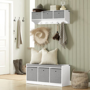 Schuhtruhe mit Stauraum weiß Holzwerkstoff 102x45x32cm Spanplatte Weiß SoBuy Möbel Flurmöbel Dielenbänke