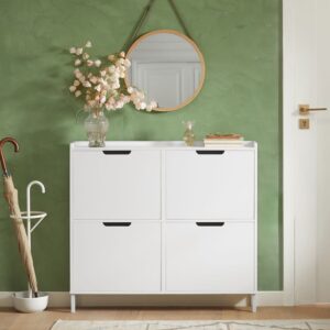 wohnli-moebel-suche-M23055940-1 Schuhschrank schmal Holzwerkstoff Metall Weiß 100x91x19cm Spanplatte Weiß SoBuy Möbel Flurmöbel Schuhschränke