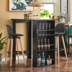 wohnli-moebel-suche-M23055958-1 Bartisch mit 3 Regalfächern Holz Schwarz 112x106x57cm Spanplatte Schwarz SoBuy Möbel Wohnzimmermöbel Regale