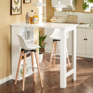 Bartisch mit 3 Regalfächern Holz Weiß 112x106x57cm Spanplatte Weiß SoBuy Möbel Esszimmermöbel Esstische