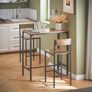 Bartisch Set mit 2 Barhockern Holz Metall Natur Schwarz 89x100x45cm Metall Braun SoBuy Möbel Esszimmermöbel Barhocker