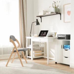 Klappstuhl mit gepolsterter Sitzfläche und Lehne Holz Grau Natur 47x79x57cm Holz Grau SoBuy Möbel Büromöbel Bürostühle