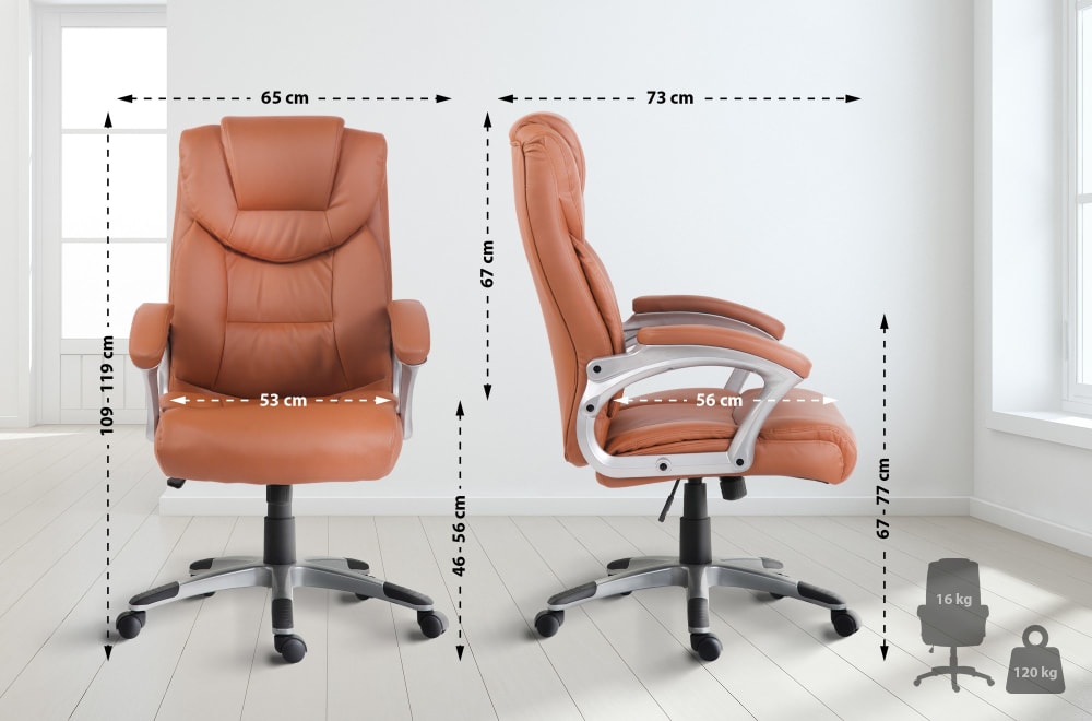 Bürostuhl höhenverstellbar drehbar aus Kunstleder hellbraun 73x109x65cm PVC und Synthetik Braun CLP Möbel Büromöbel Bürostühle