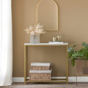 Konsolentisch Holzwerkstoff Metall Gold 80x75x30cm Metall Gold SoBuy Möbel Wohnzimmermöbel Beistelltische