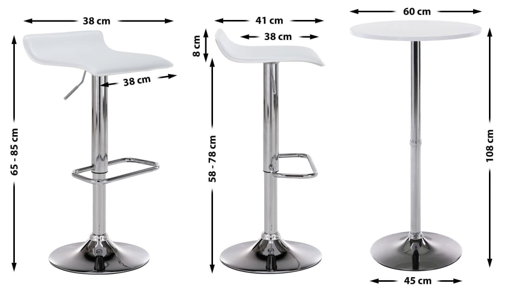 wohnli-moebel-suche-M23058335-1 Bartisch Set höhenverstellbar für 2 Personnen aus Kunstleder weiß 142x108x60cm PVC - Polyvinlychlorid Weiß CLP Möbel Esszimmermöbel Barhocker