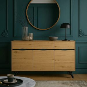 Konsole aus Naturholz mit Türen 140x76x40cm Spanplatte Beige Urban Meuble Möbel Wohnzimmermöbel Konsolentische